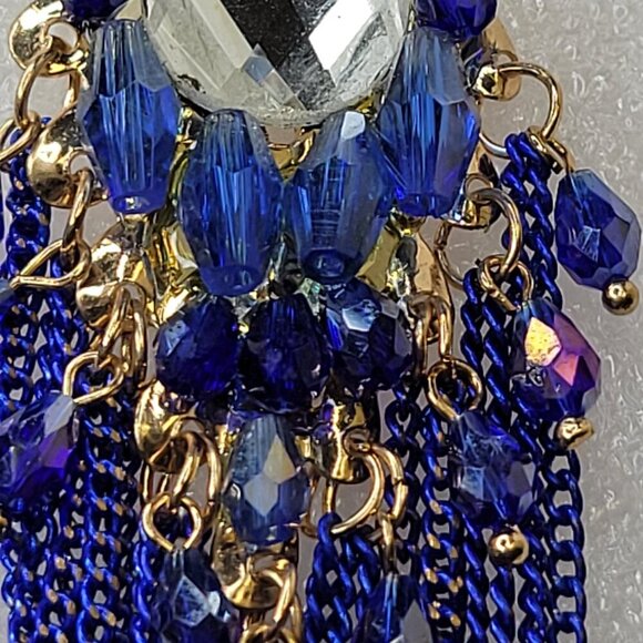 Blue Crystal Long Tassel Earrings - Picture 4 of 7